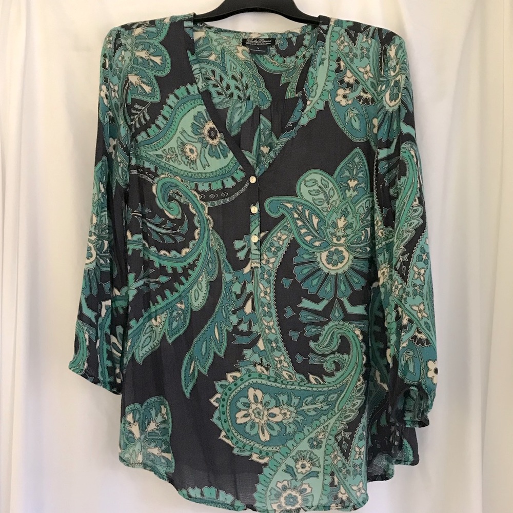 Lucky Brand Top in Greens and Blues, Size Large